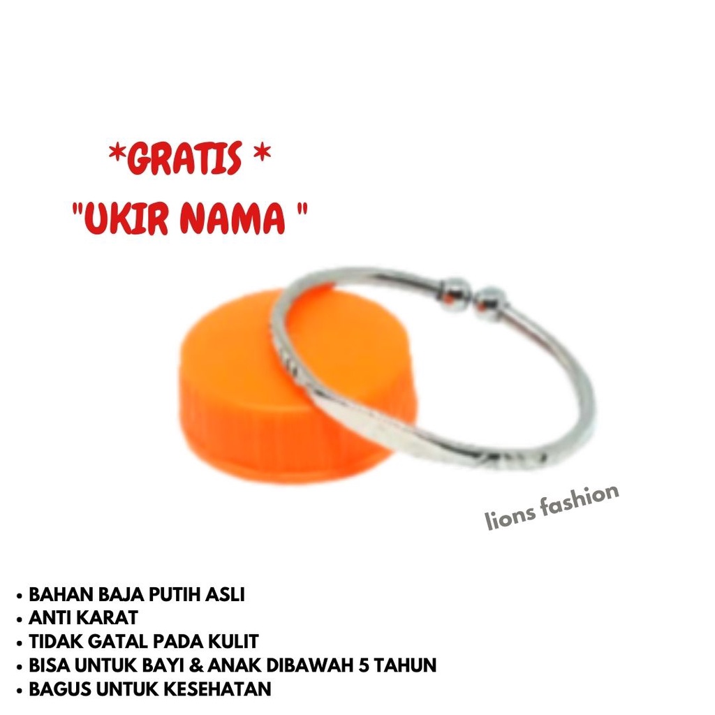 GELANG MONEL ANAK,GELANG BAYI BAJA PUTIH UKIR NAMA,GELANG MONEL