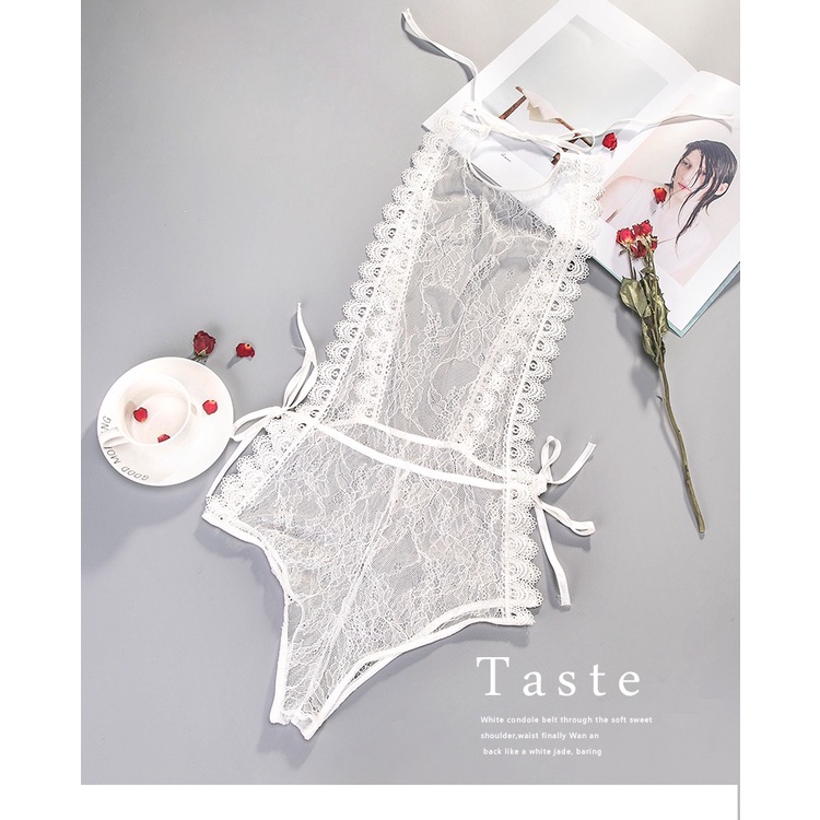 Sexy Lingerie Hollow Body-fitting One-Piece Lace Transparan Sexy Halter Sexy Lingerie 3A359