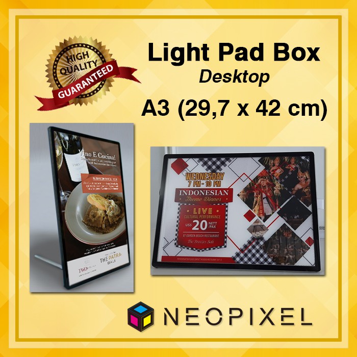 Papan Neon Box LightBox Custom Menu Cafe LED Lightpad A3 Meja Desktop