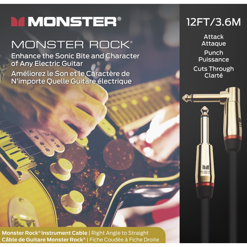 Monster Prolink Rock Instrument Cable 12 ft Right Angle to Straight