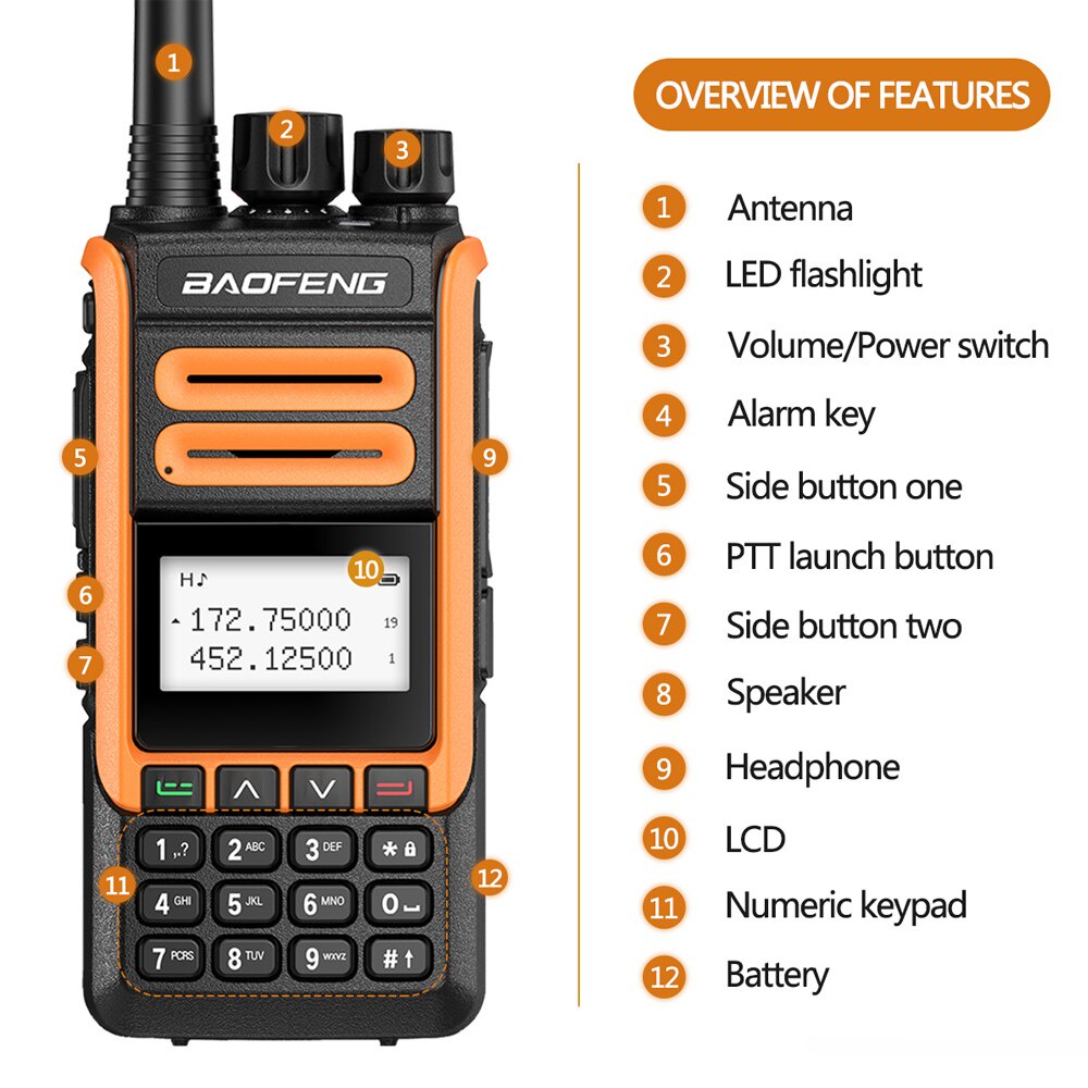 HT BF-H7 Walkie Talkie Dual Band 10W Large LCD Display 1.44inch