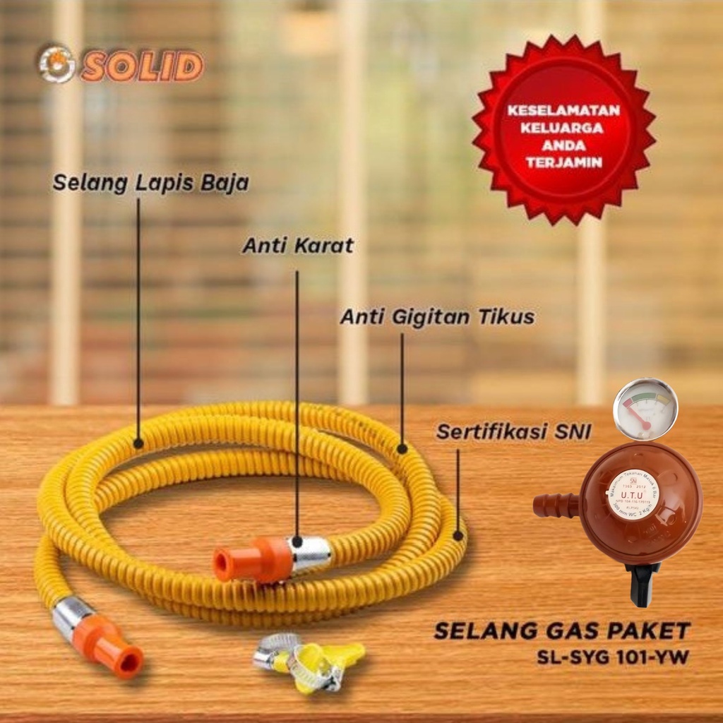 UTU Regulator + Solid Selang 1,8m Bundle (Lapis baja + Pressure Gauge)