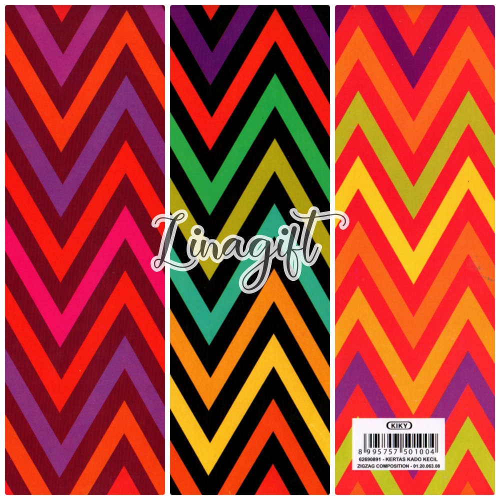 ( 5 Lembar ) ZIGZAG KIKY - KERTAS KADO - GIFT WRAPPING PAPER ZIGZAG COMPOSITION / POLKADOT / NETRAL / KANCING / DEWASA / BUTTON / MOTIF / KOMPOSISI WARNA MERAH RED HIJAU BIRU RAINBOW