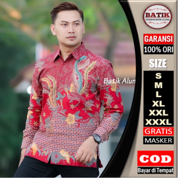 Baju Batik Pria Premium Lengan Panjang Modern Full Furing Slimfit Batik Solo Katun Prima Hem Batik Pria Aluna Reguler atasan kekinian slim fit modern jumbo cowok bahan katun terbaru mewah Couple dewasa mens jumbo Lengan Panjang