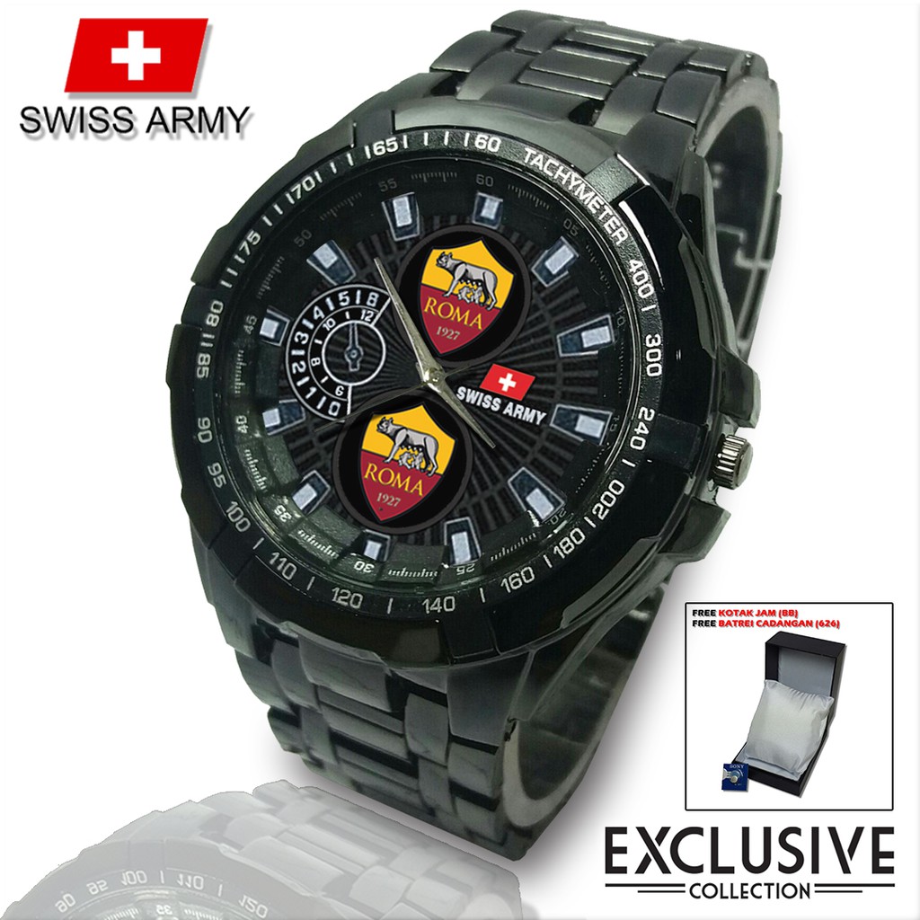 (Istimewa Bossque) Jam AS-ROMA Rantai Sport (Black Doff)