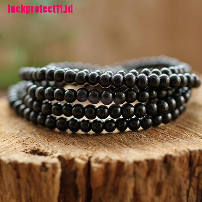 (LUCK) Gelang Tangan Mala Buddha Tibet 216 Manik-Manik Kayu Cendana Hitam Untuk Pria / Wanita