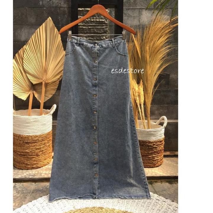 Sudah READY.. ROK BUTTON SNOW HITAM // ROK JEANS PANJANG BUTTON UP MAXI SKIRT SNOW BLACK// ROK JEANS