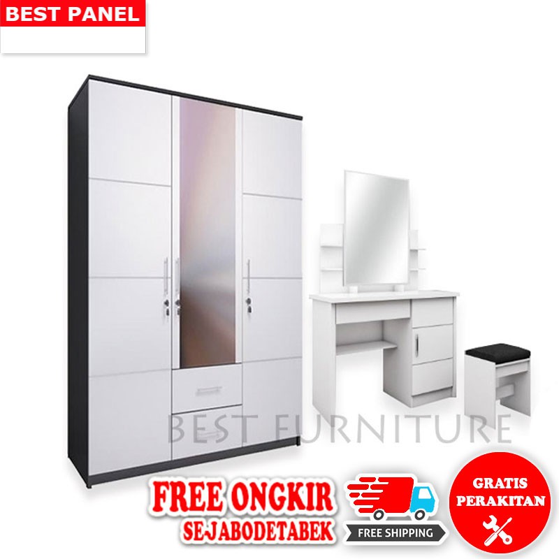 GRATIS ONGKIR + RAKIT Best Paket Hemat-08 Furniture Ruang Kamar Lemari Pakaian 3Pintu dan Meja rias