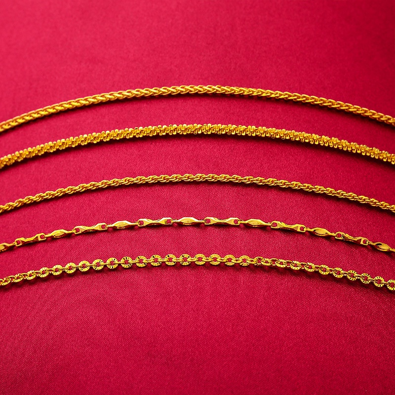 Kalung Rantai Klavikula Lapis Emas 24K Desain Ulat Untuk Wanita
