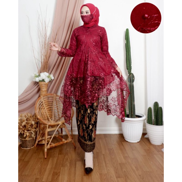 Setelan Kebaya Tunik Amelia / Kebaya Busui / Kebaya Wisuda / Kebaya Modern / Kebaya Cantik-Marun