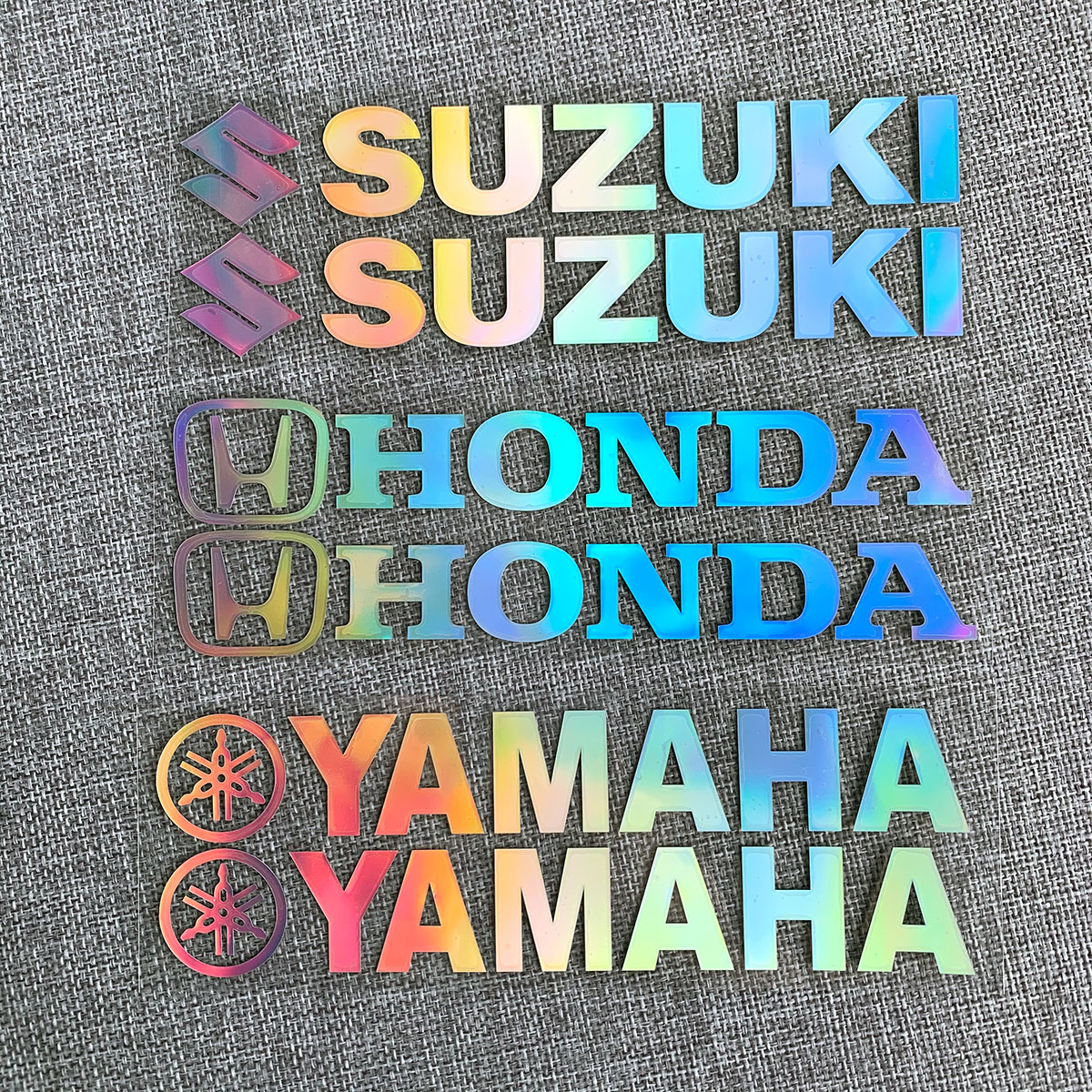 Pair Laser Rainbow Stickers for YAMAHA HONDA SUZUKI Logo