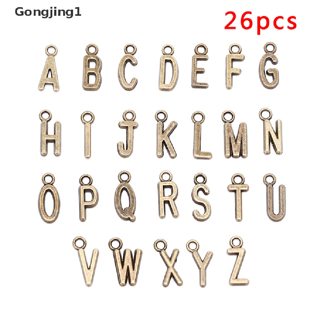 Gongjing1 26Pcs Liontin Huruf Alfabet A-Z Warna Silver / Gold Untuk DIY Perhiasan Charms