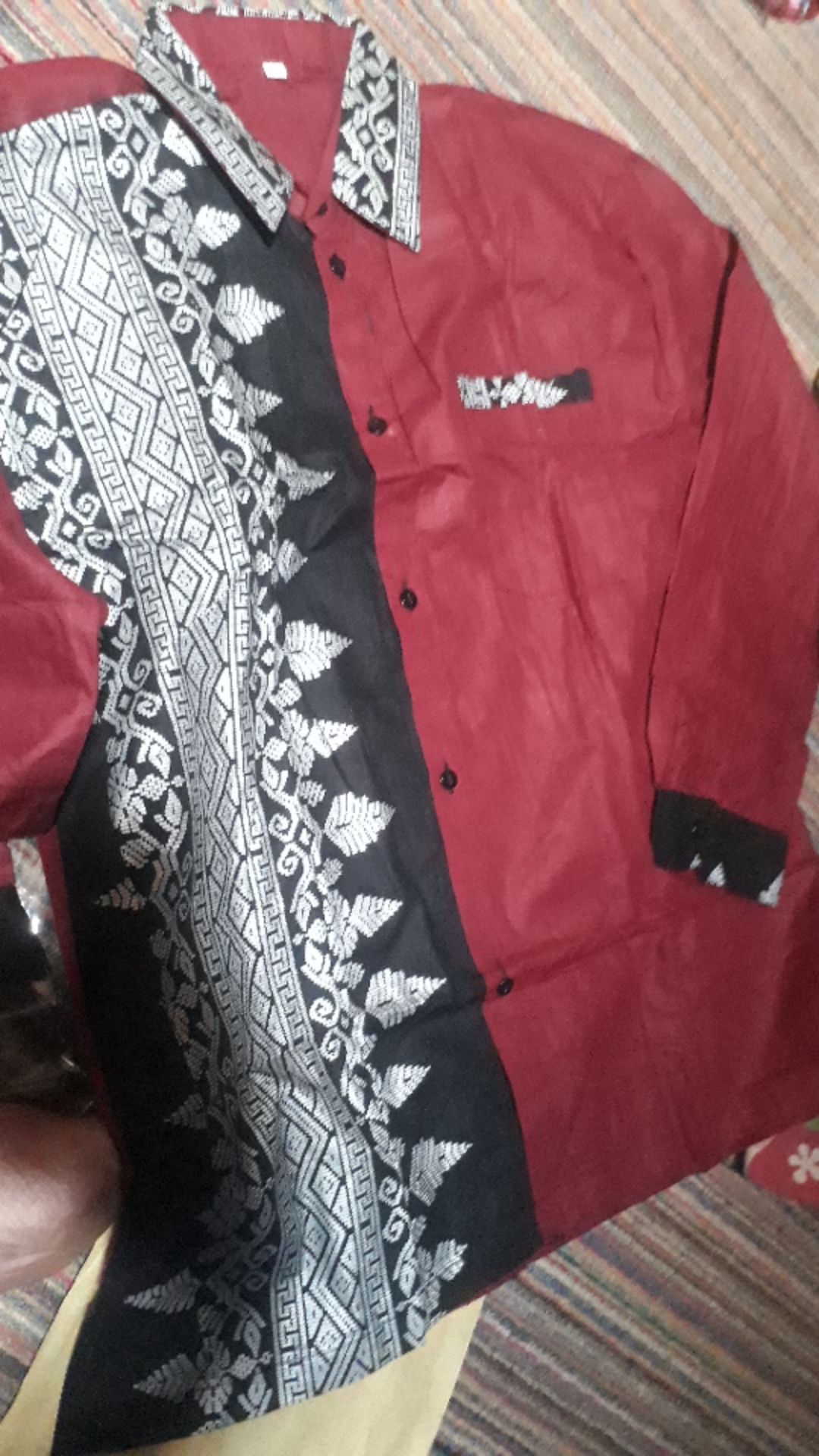 Batik Kombinasi Kemeja Batik Pria Lengan Panjang Warna Maroon Ukuran M L Xl Xxl Batik Hrb026