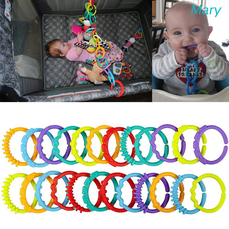 Mary 24Pcs / Set Mainan Teether Bentuk Cincin Warna Pelangi Untuk Dekorasi Stroller Bayi