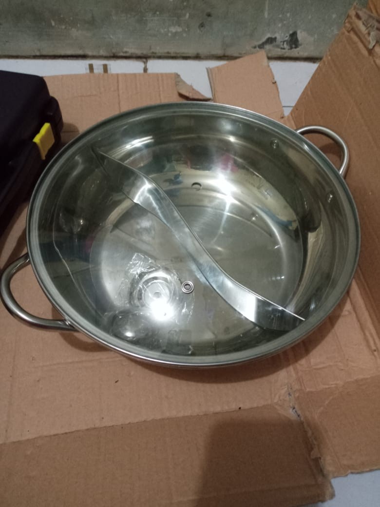 Rantangshop Panci Sabu Sabu 2 Sekat Ada Tutup Kaca Stainless Ultra Grill Portable