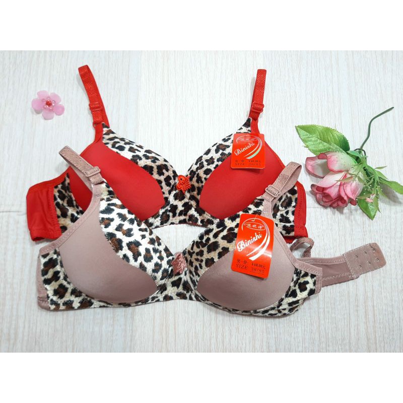 bra motif macan tanpa kawat /bh wanita dengan spon sedang size 34_38