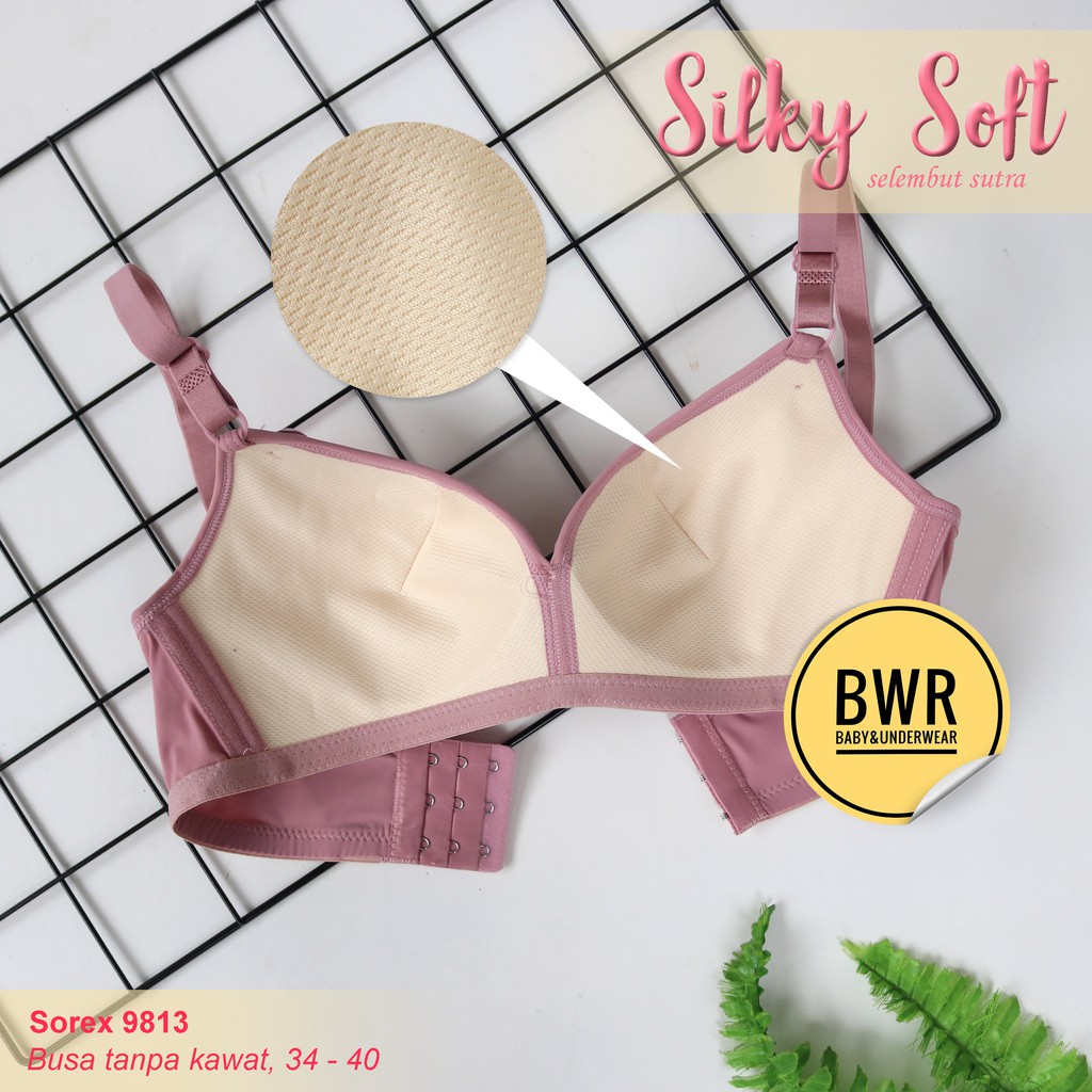 Bra Sorex 9813 Cup Besar | BH Busa Tanpa Kawat Silky Soft Kait Ornament mini Kancing 3 - Bwr