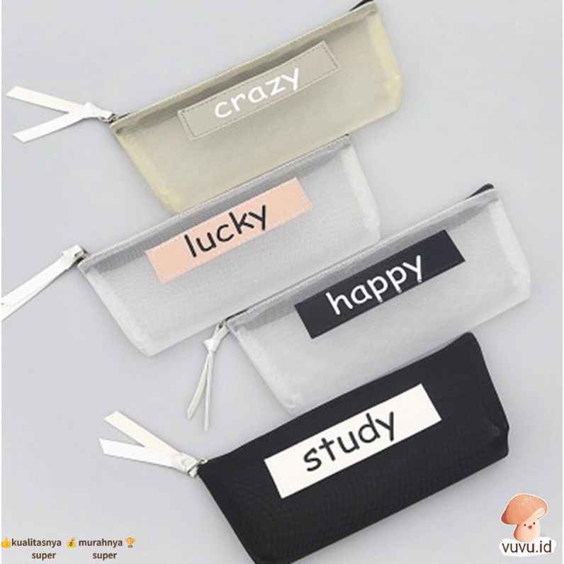 

Tempat Pensil Transparan Bahan Mesh Simple Tulisan Superman SOS ATK Pouch Cosmetic Dompet Simple/kotak pensil