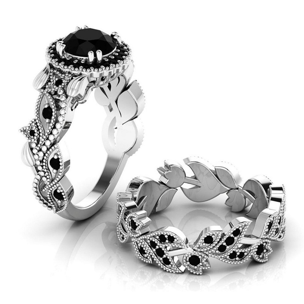 Hu Hu Hu Hu Hu Alat Bantu Pasang Kacamata♡ 2pcs Cincin Jari Bentuk Daun Bunga Aksen Berlian Imitasi Untuk Wanita