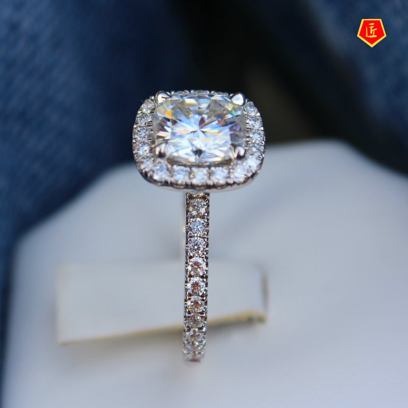 [Ready Stock]18K Platinum Square Moissanite Ring