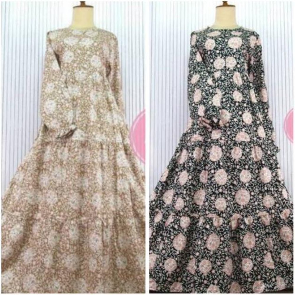 Diskon Gamis Pesta Katun Jepang CIRCLE Flower Rampel Susun 3 Promo