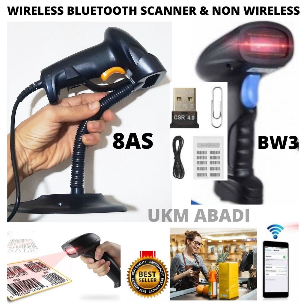 BW3 Bluetooth Barcode Wireless Scanner PC Laptop HP Android Tablet Supermarket Black 111130