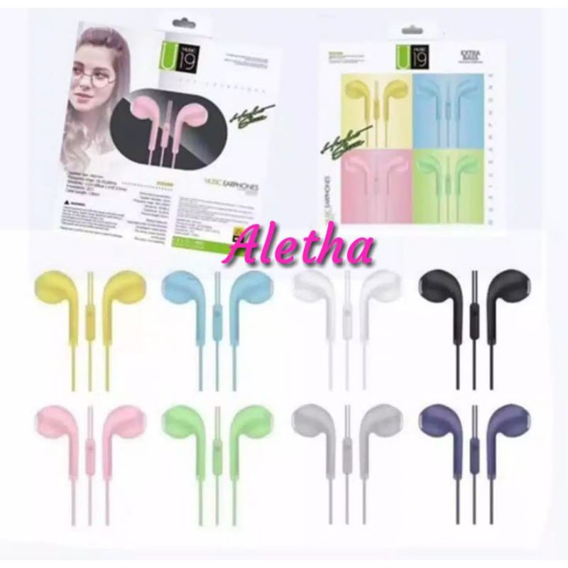 Headset Earphone Stereo U19 Macaron. Handsfree Extra Bass