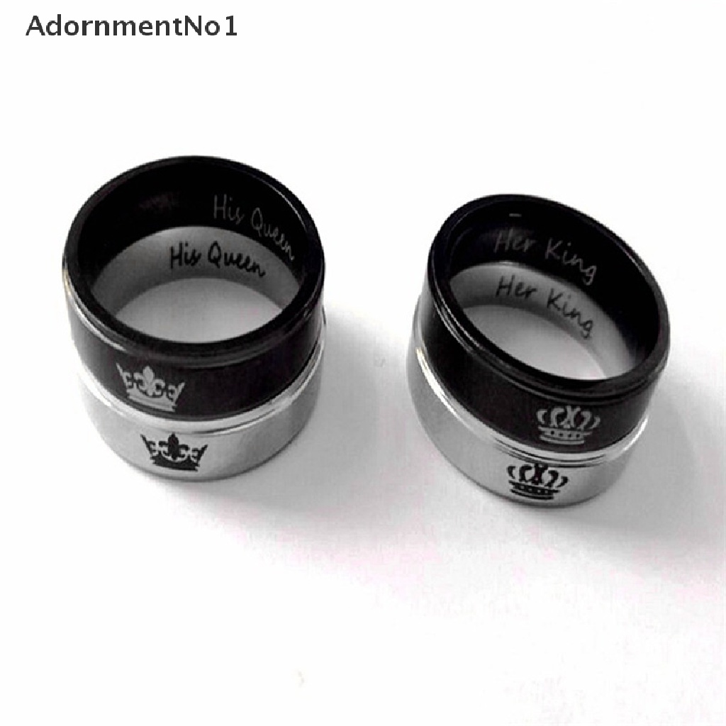 (AdornmentNo1) Cincin Stainless Steel Motif Tulisan HIS QUEEN / HER KING Untuk Pasangan / Pria / Wanita