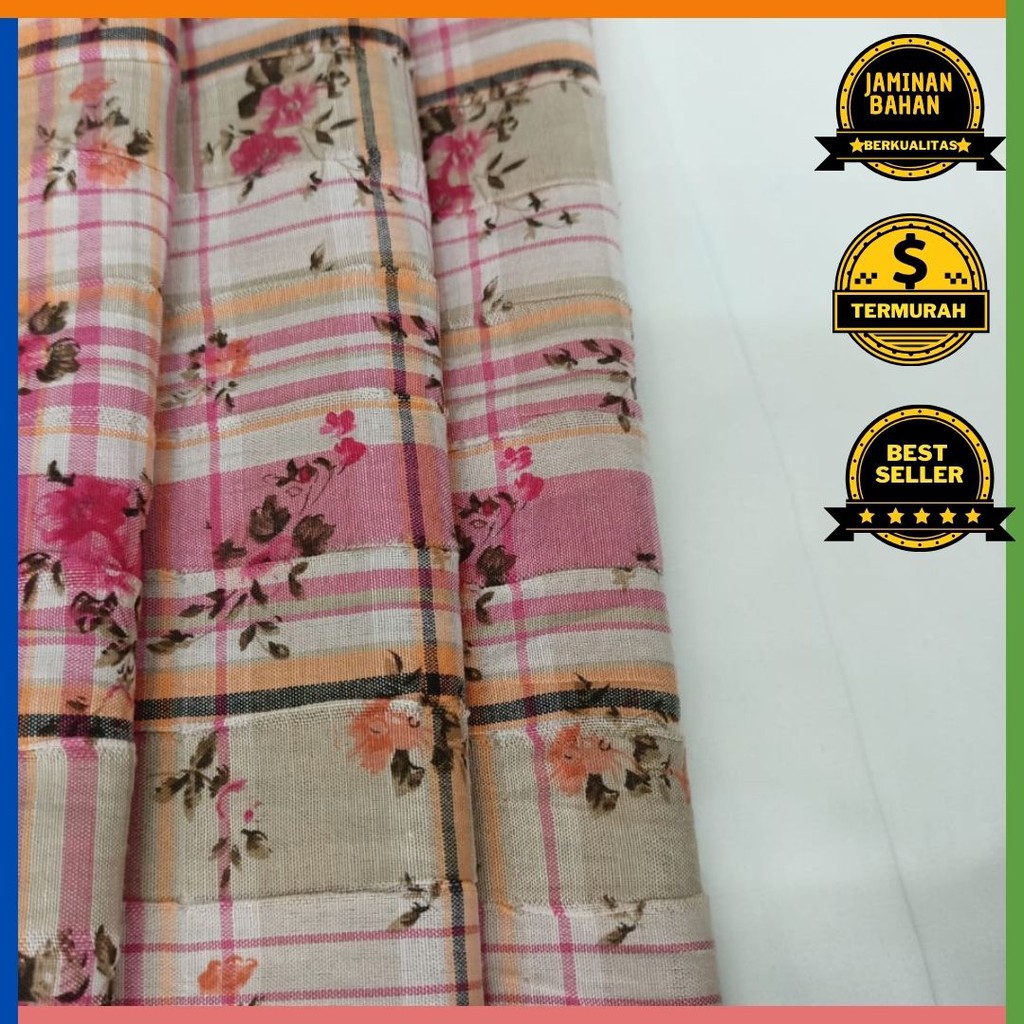 Kain Memora Kain Katun Linen Bunga Kotak Lebar 150 cm Promo Murah Banget