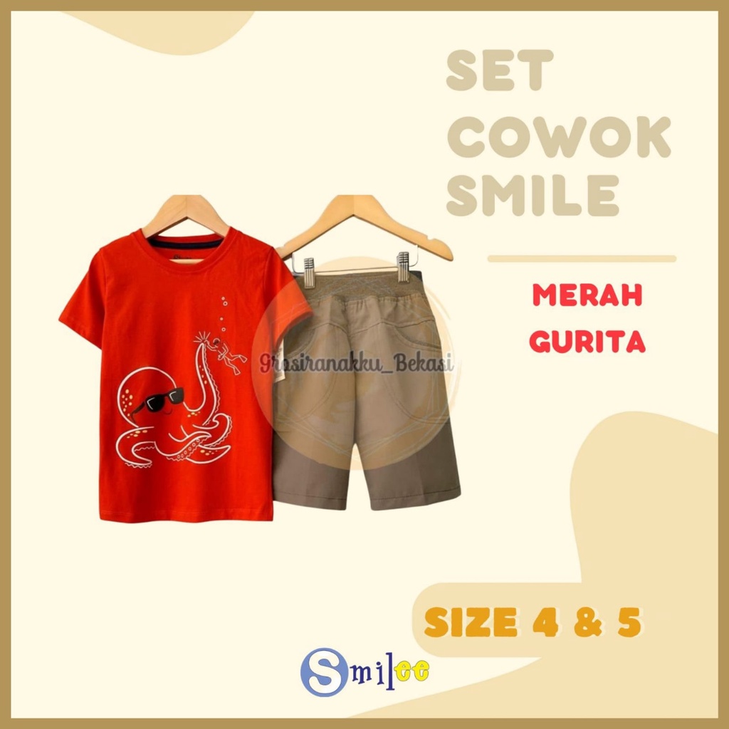 Setelan Anak Cowo Merah Octopus Size 4-5Tahun Murah