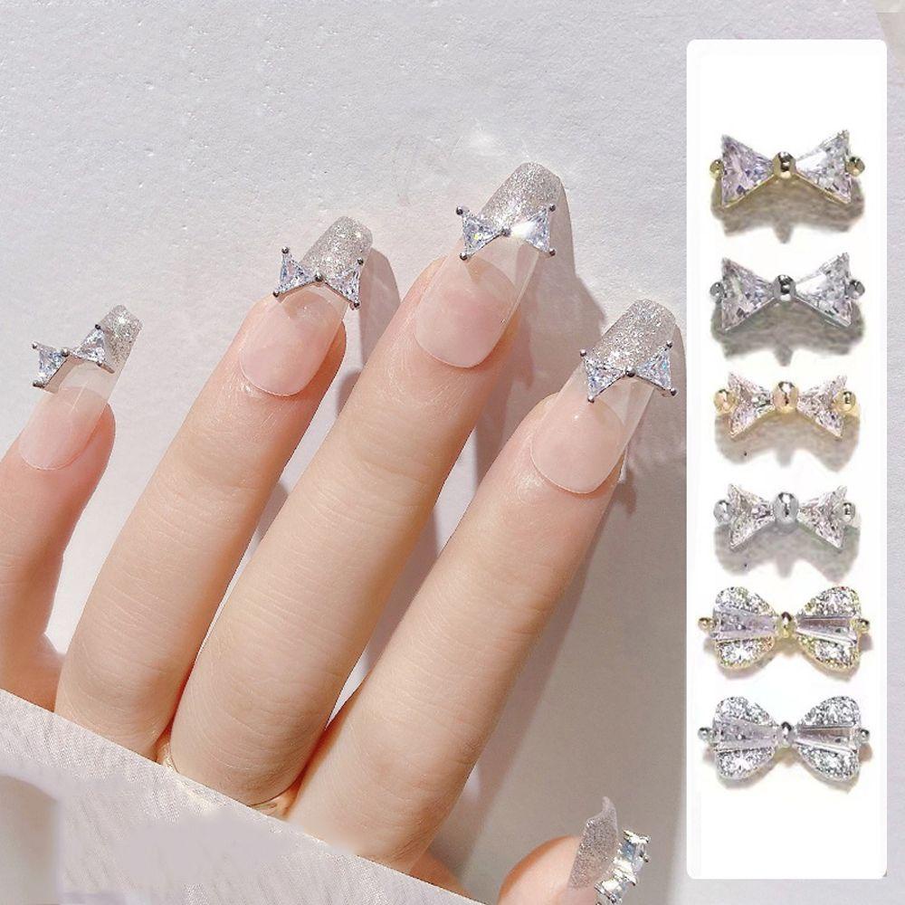 AUGUSTINA Agustin 3D Dekorasi Nail Art Emas Zirkon Wanita Segitiga Ikatan Simpul Hiasan Kuku Flash Alloy Nail Art Berlian Imitasi