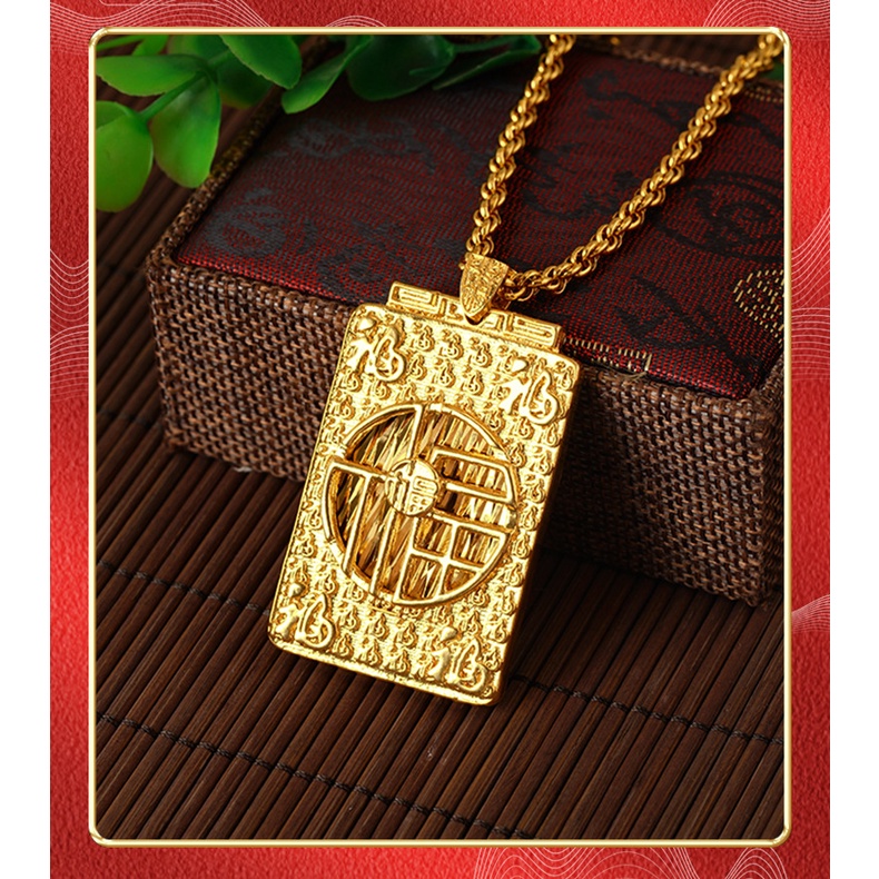 Liontin Kalung Emas Asli Kadar 375 Desain Karakter Fu Hollow Gaya Retro Untuk Pria