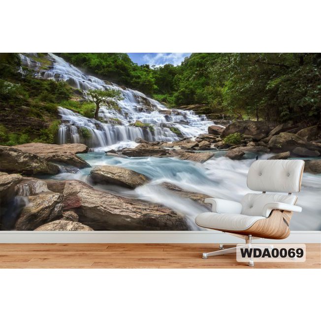 wallpaper 3d waterfall, wallpaper dinding 3d air terjun, wallpaper dinding custom, wallpaper 3d