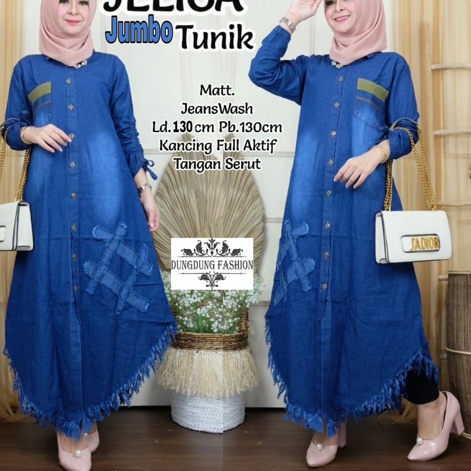 Baju Long Tunik Jeans Denim Premium Size Kecil Sampai Jumbo Ada Big Size Pakaian Long Tunik Wanita M