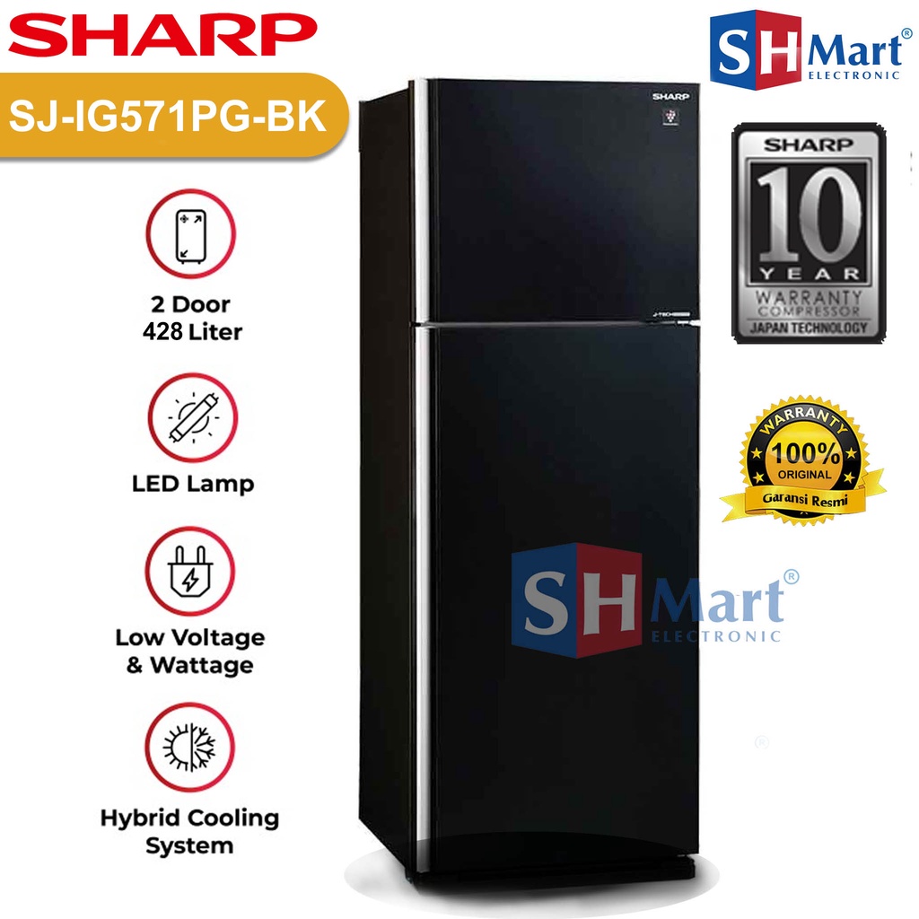 KULKAS SHARP 2 PINTU KAPASITAS 428 LITER SJ-IG570M-SL / SJ-IG571PG-BK INVERTER WITH AG+ NANO DEODORIZER GARANSI RESMI