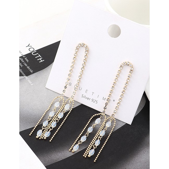 LRC Anting Tusuk Fashion Golden Real Gold-plated Tassel Crystal Glass S925 Silver Pin Earrings Y6303