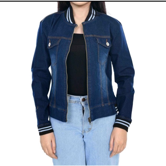 Jaket Wanita JAKET BOMBER DENIM WANITA / JEANS LEVIS CEWEK - biru tua, M(S7S0) REAL PICT ORIGINAL Ja