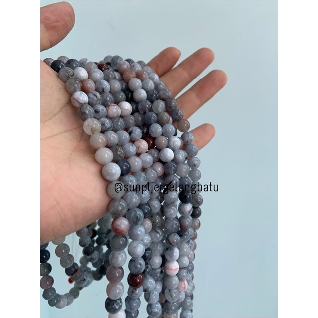 batu grey amazonite mala round beads 8mm langka akik aksesoris fashion