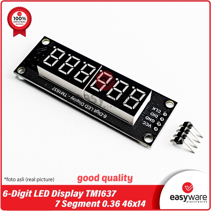 RobotDyn TM1637 6 DIGIT LED DISPLAY TUBE 7 SEGMENT 0.36 4 DIGIT 46x14