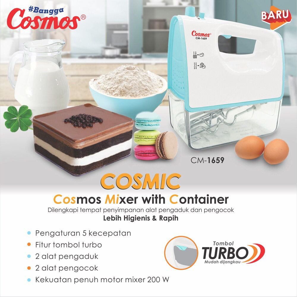 Mixer Hand Cosmos CM 1659  Cosmic 5 Kecepatan Dengan Mixer Container Garansi Resmi