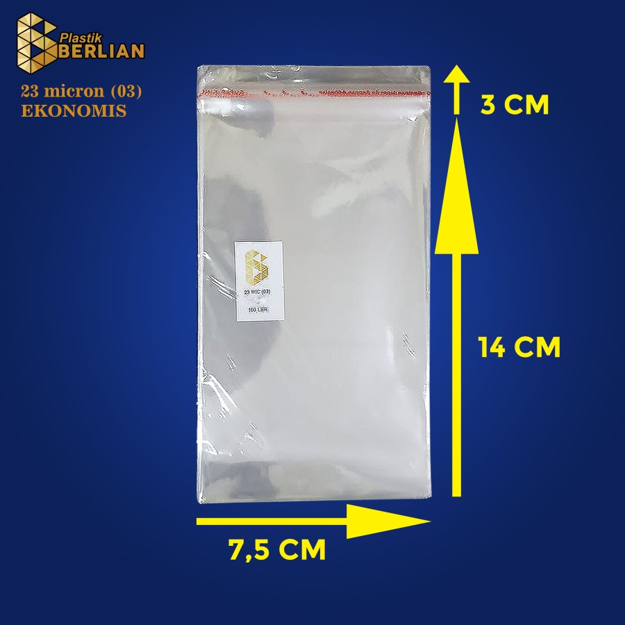 

7,5 x 14 cm Plastik OPP EKONOMIS 23micron (100 lbr) (lem/seal)