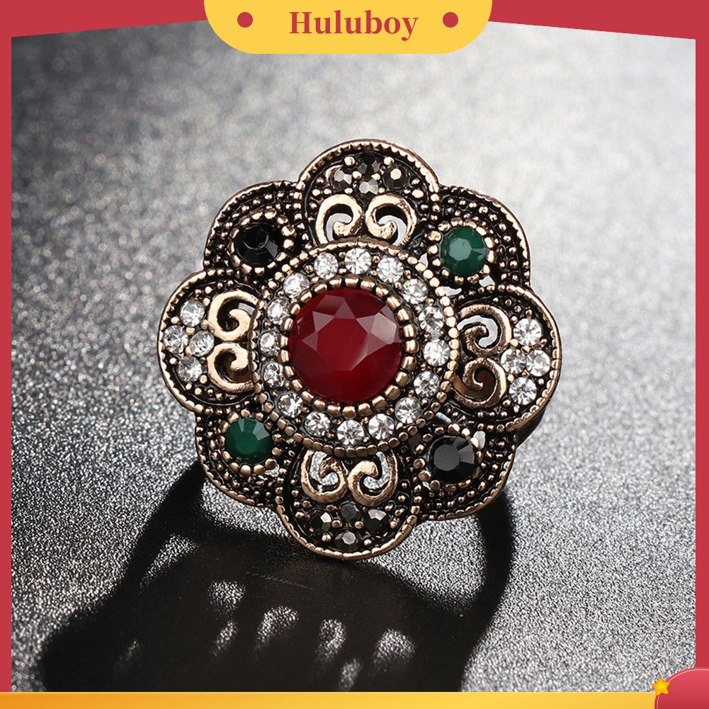 Hu Hu Hu Hu Hu Alat Bantu Pasang Kacamata♡ Cincin Statement Wanita Desain Bunga Hollow Hias Berlian Imitasi Gaya Vintage Untuk Pesta Cocktail