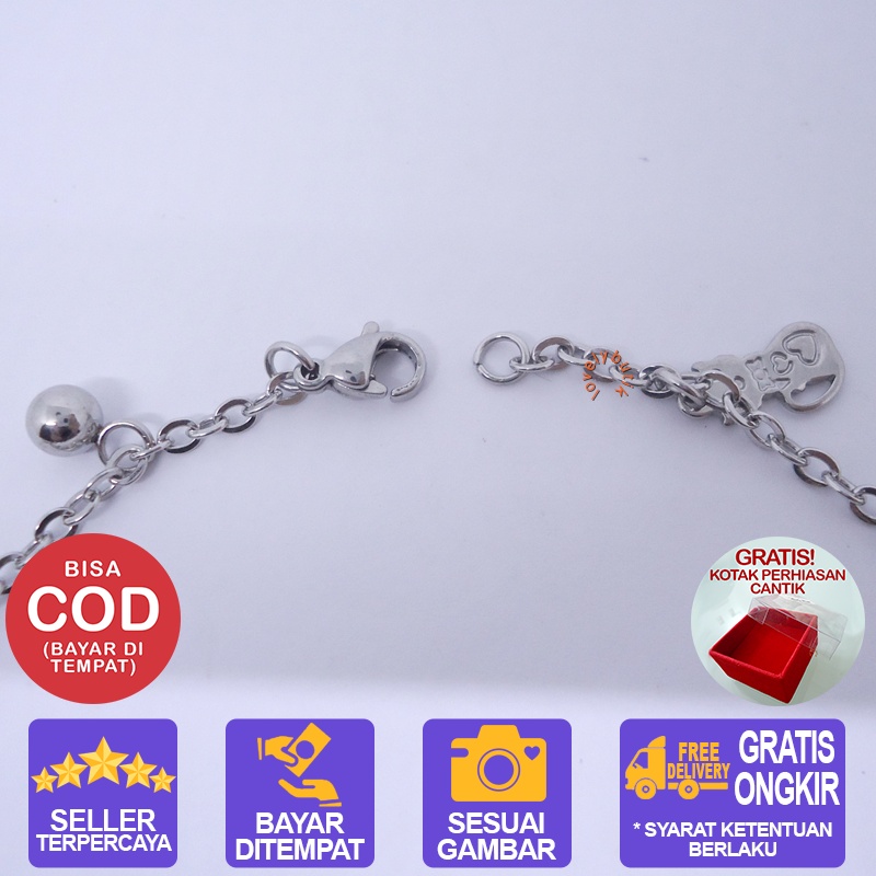 Lovelybutik - Gelang Kaki Titanium Anti karat Kitten Gelang Kaki Wanita Titanium Bahan Titanium Ukuran 24,5 cm BONUS KOTAK PERHIASAN