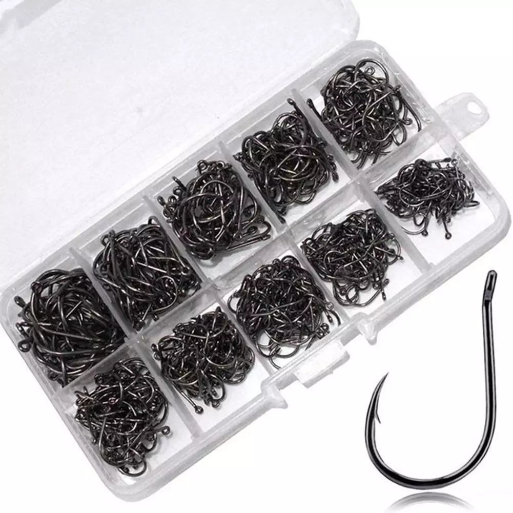 500Pcs/Box Circle Barb High Carbon Steel Silver Fish Hook  for Outdoor Wild Fishing Night Fishing