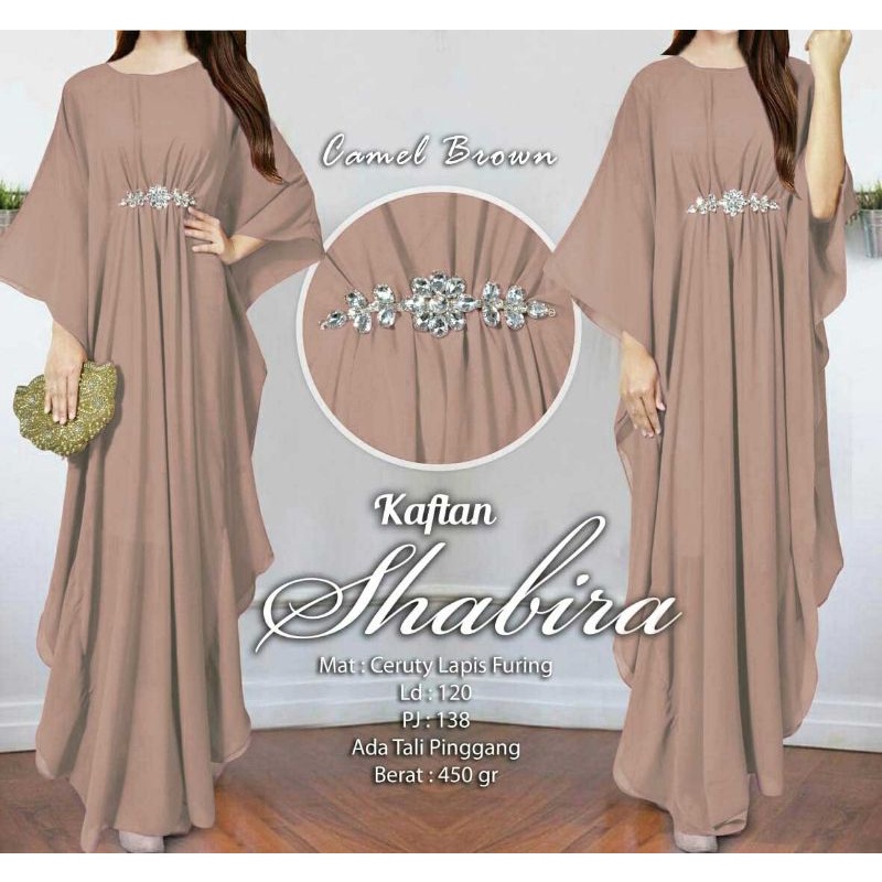 Arnis Shabira Kaftan Original Busui Friendly Ceruty Babydoll-Camel Brown