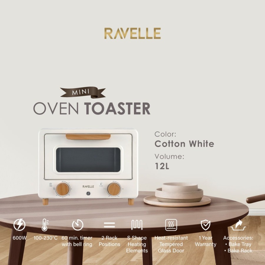 Ravelle Oven Listrik Toaster 12L - Korean Oven Toaster - Latte Grey