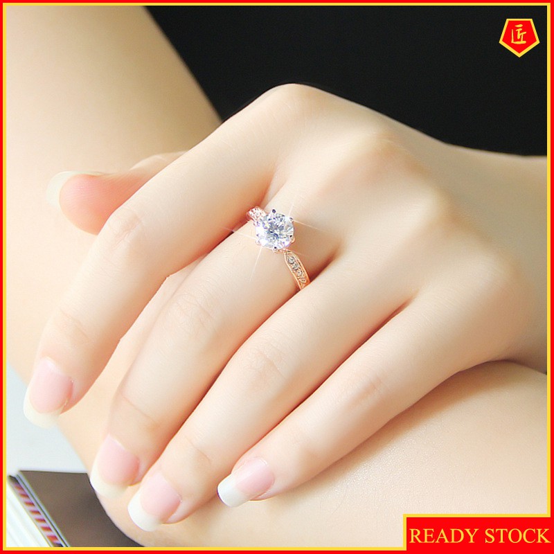 Cincin Kristal Zircon Austria Warna Emas Gaya Korea Untuk Wanita