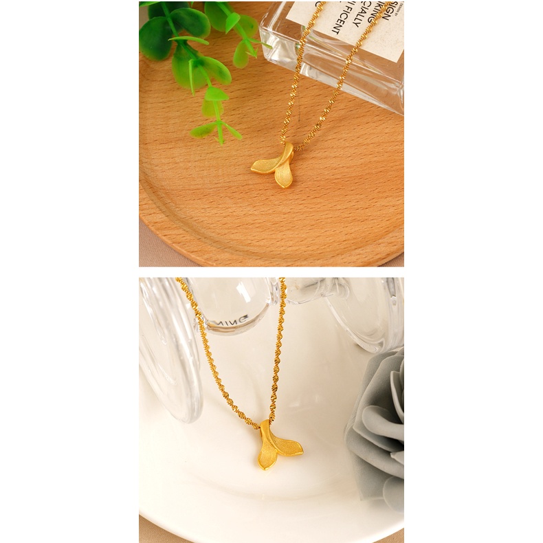 Kalung Dengan Liontin Bentuk Ekor Ikan Lapis Emas Asli Kadar 375 Gaya Klasik Untuk Wanita