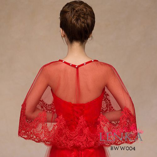 [SIAP KIRIM] BOLERO WEDDING PERNIKAHAN PESTA RENDA LACE MERAH MODERN BWW004