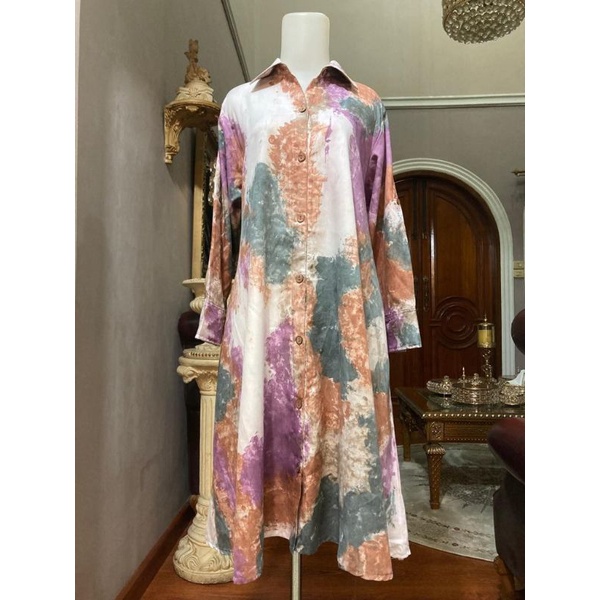 Zaja - Baju Atasan Muslim Perempuan Dewasa Mewah Tunik Tie Dye Motif Cantik &amp; Kasual Fashion Muslim Full Color Kekinian Pakaian Kasual Cewek 2022 Long Tunik Cantik